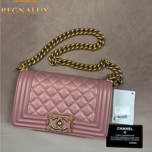 CHANEL BOY CALFSKIN/QUILTED SHOULDER BAG SMALL PINK  - LIKE NEW